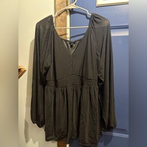 Torrid Black Flowy Blouse Size 2 Plus Size Smocked Waist Long Sleeve Top